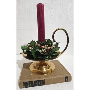 Two Vintage Candle Ring Pillar Wreath Centerpiece Gold Pinheads Holly Christmas